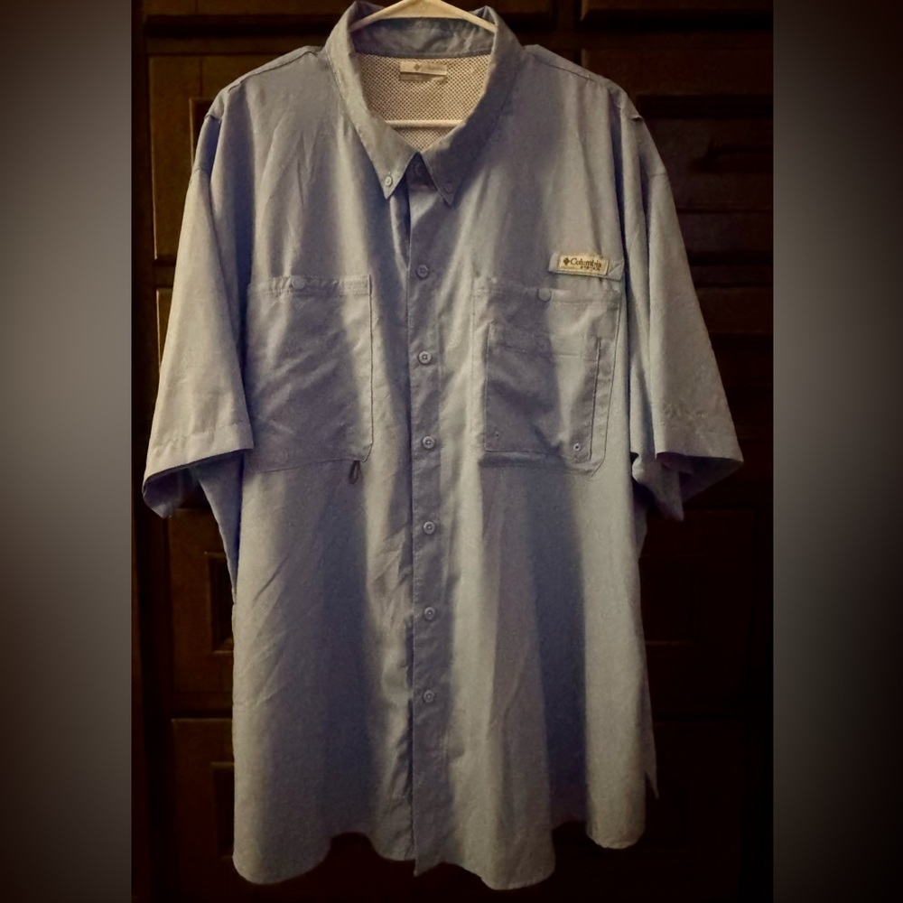 Columbia Performance Big/Tall Men’s Fishing Short Sleeve Shirt -Blue-Size XXXL
